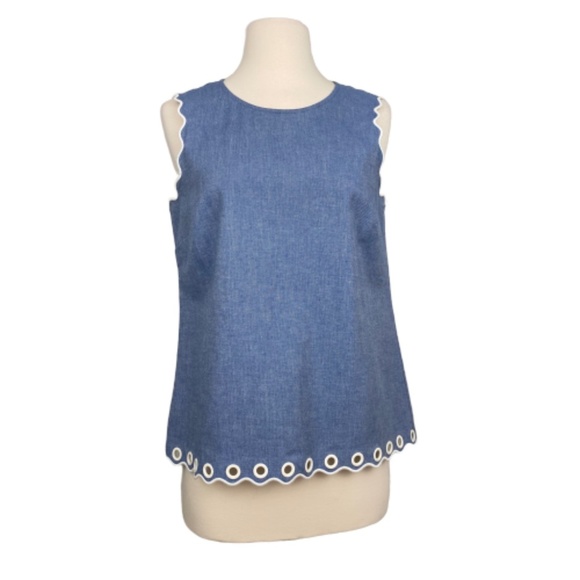 J. CREW Top Sleeveless Scallop Bohemian Summer Grommet Denim Blue Size 2 - Picture 5 of 16